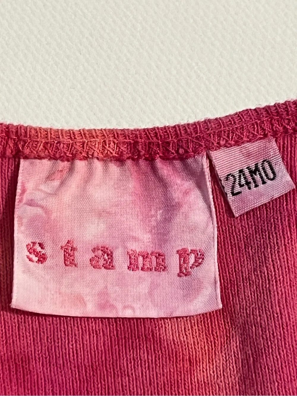 Vintage Stamp pink tie-dye baby dress & ruffle velour style pants set, 24 MO